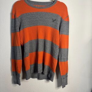 American Eagle Outfitters Orange Gray Striped Waffle Knit M